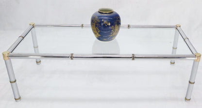 Faux Bamboo Rectangular Brass and Chrome Glass Top Coffee Table