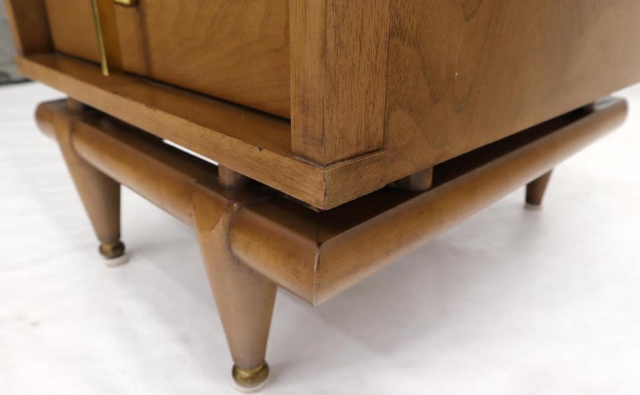 Light American Walnut Three Drawer End Table Night Stand w/ Brass Hardware Pulls