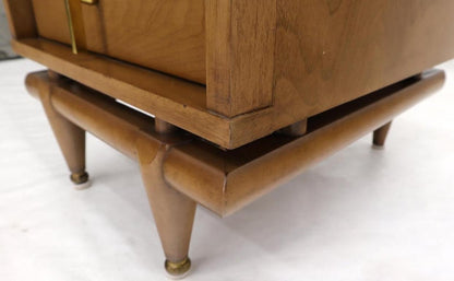 Light American Walnut Three Drawer End Table Night Stand w/ Brass Hardware Pulls