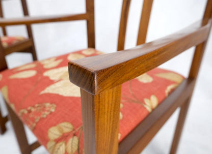 Set of 8 Solid Rosewood Red Linen Fabric Upholstery Dining Arm Side Chairs