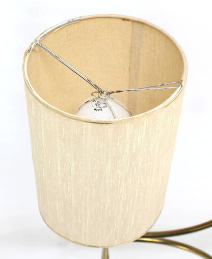 EstablishedLines Mid Century Modern Walnut Brass Floor Lamp Round Marble Top Side Table Torchere