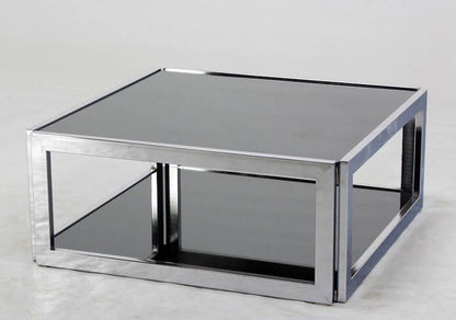 EstablishedLines Sharp Square 2 Tier Modern Chrome Base Smoked Glass Coffee Table w/ Shelf MINT
