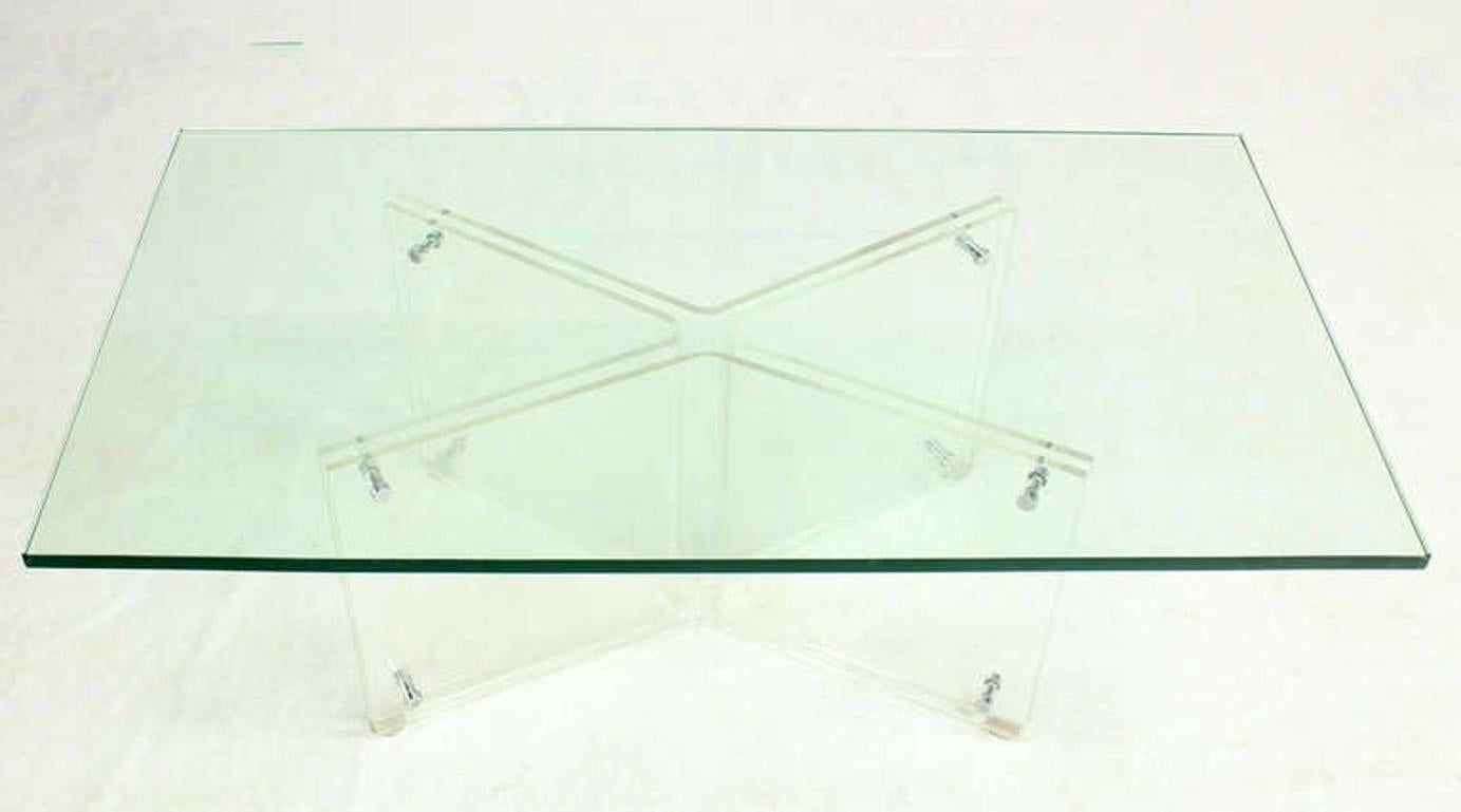 EstablishedLines Mid-Century Modern Lucite X Base Glass Top Rectangle Coffee Table