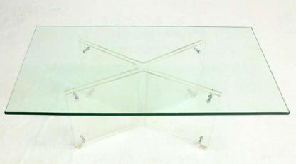 EstablishedLines Mid-Century Modern Lucite X Base Glass Top Rectangle Coffee Table