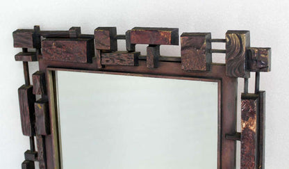 Rectangle Mid Century Modern Cityscape Brutalist Style Frame Wall Mirror MINT!