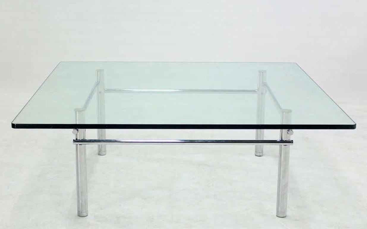 EstablishedLines Solid Chrome Base Heavy Steel Bars  Square Glass Top Coffee Center Table MINT!