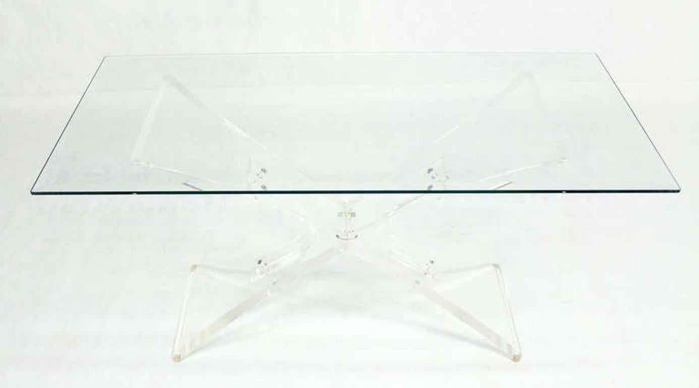 EstablishedLines Lucite X Shape Base Glass Top Mid Century Modern Console Sofa Table MINT!