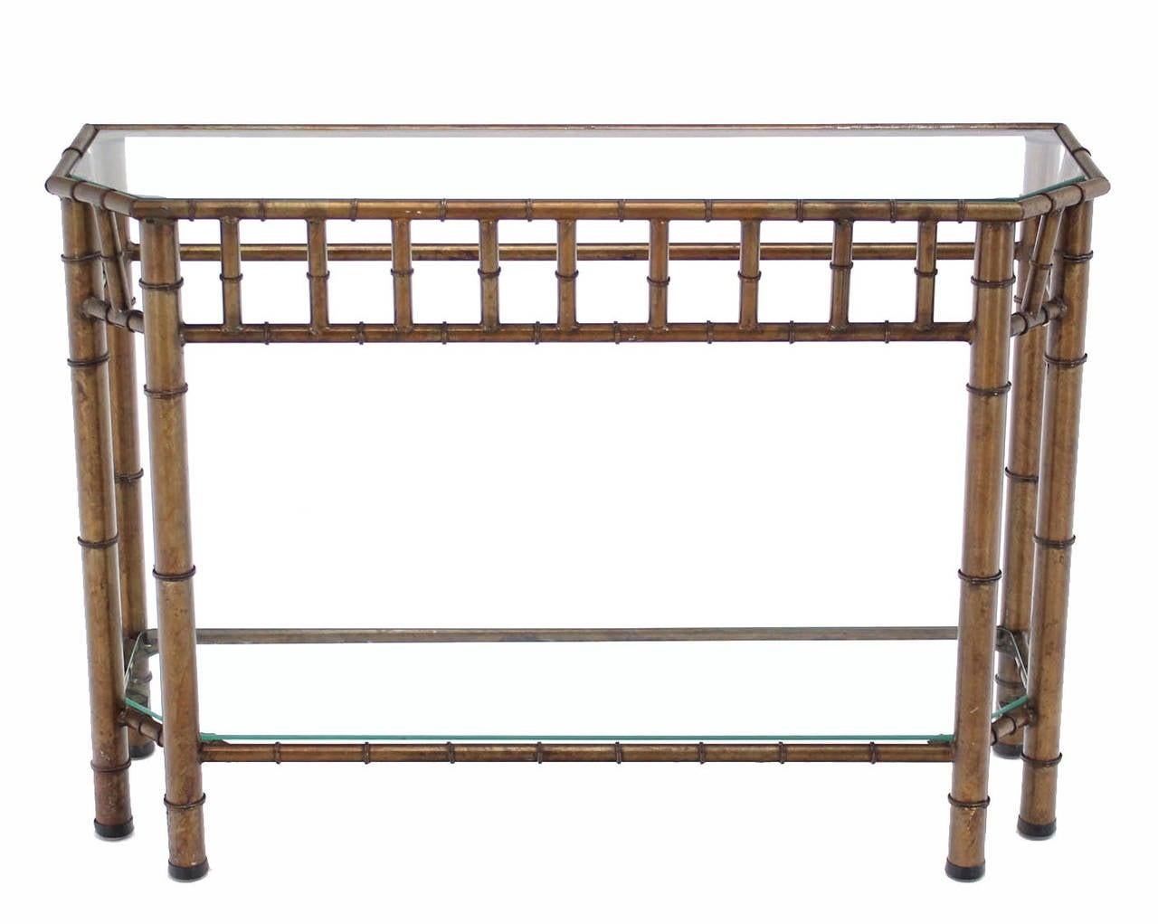 Metal Faux Bamboo Two Tier Bottom Shelf Medium Size Console Sofa Table Mint!