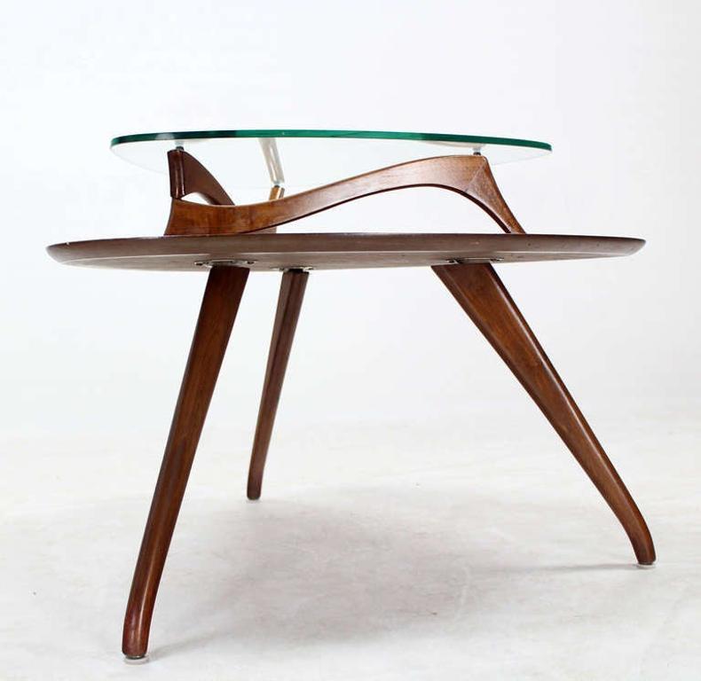 EstablishedLines Pair of Organic Shape Rounded Triangle End Tables with floating  Glass Tops MINT