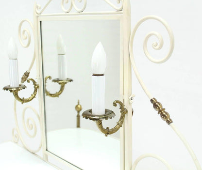 EstablishedLines Decorative Vanity Dressing Table Milk Glass Top Metal Scroll Brass Hardware