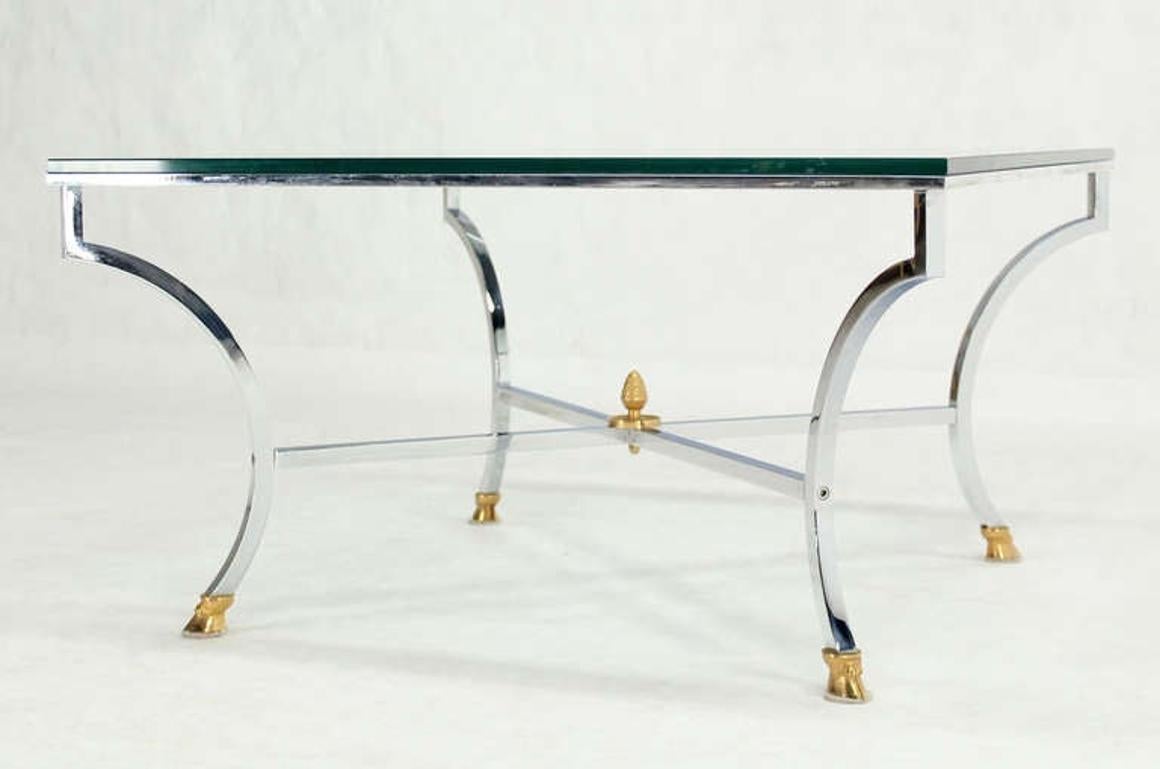 EstablishedLines Hoof Brass Feet Chrome X Shape Base 3/4" Glass Square Coffee Table Clean
