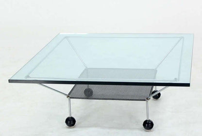 EstablishedLines Mid Century Modern Square Glass Top Coffee Table Atomic Round Ball Shape Legs