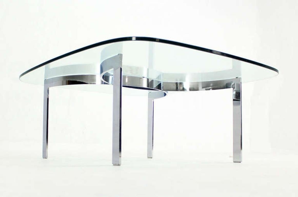 EstablishedLines Mid Century Modern Curved Bent Chrome Base Glass Top Coffee Table Bauhaus Chanel
