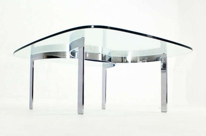 EstablishedLines Mid Century Modern Curved Bent Chrome Base Glass Top Coffee Table Bauhaus Chanel