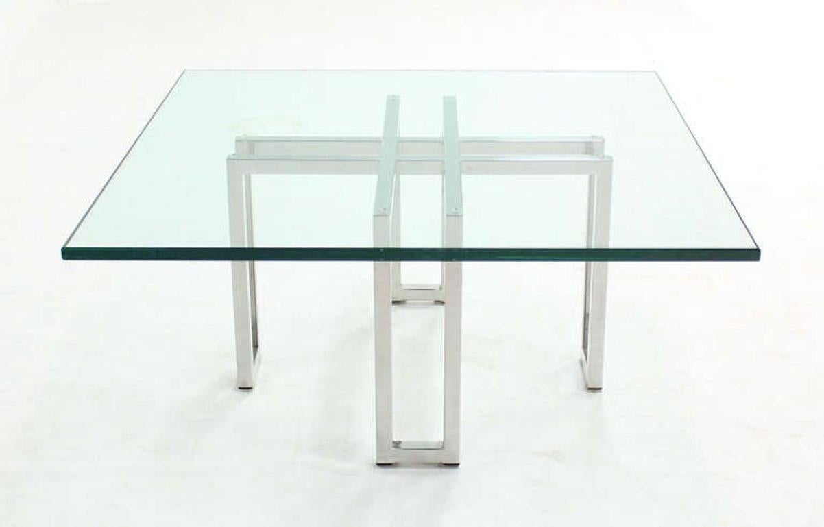 EstablishedLines Chrome Base Square Glass Top Mid Century Modern Coffee Table Barcelona Baughman