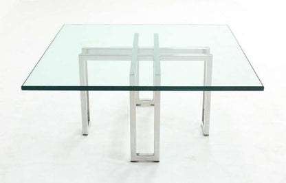 EstablishedLines Chrome Base Square Glass Top Mid Century Modern Coffee Table Barcelona Baughman