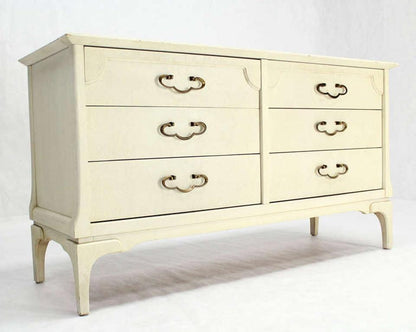 White Bone Tone Wash Lacquer 6 Drawer Dresser Solid Brass Ornate Drawer Pulls