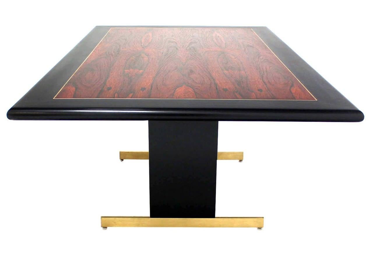Pedestal Base Brass Legs Rosewood  Ebonised Black Lacquer Top Dining Table MINT!