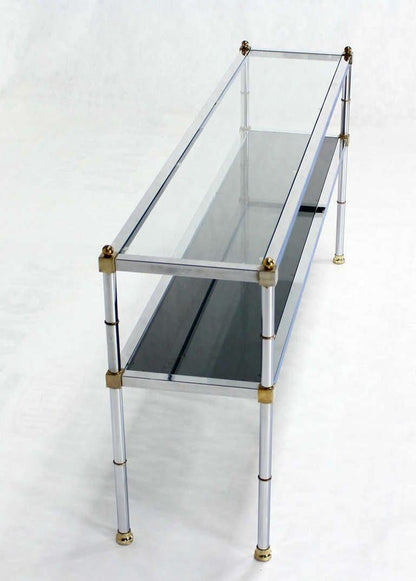 EstablishedLines Chrome Brass and Glass Two Tier Console or Sofa Table Mid Century Modern MINT!