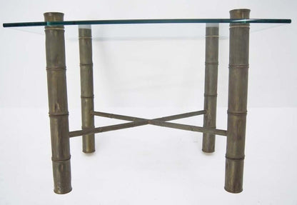 EstablishedLines Faux Bamboo Brass X Base Square Glass Top Coffee Table Mid Century Modern