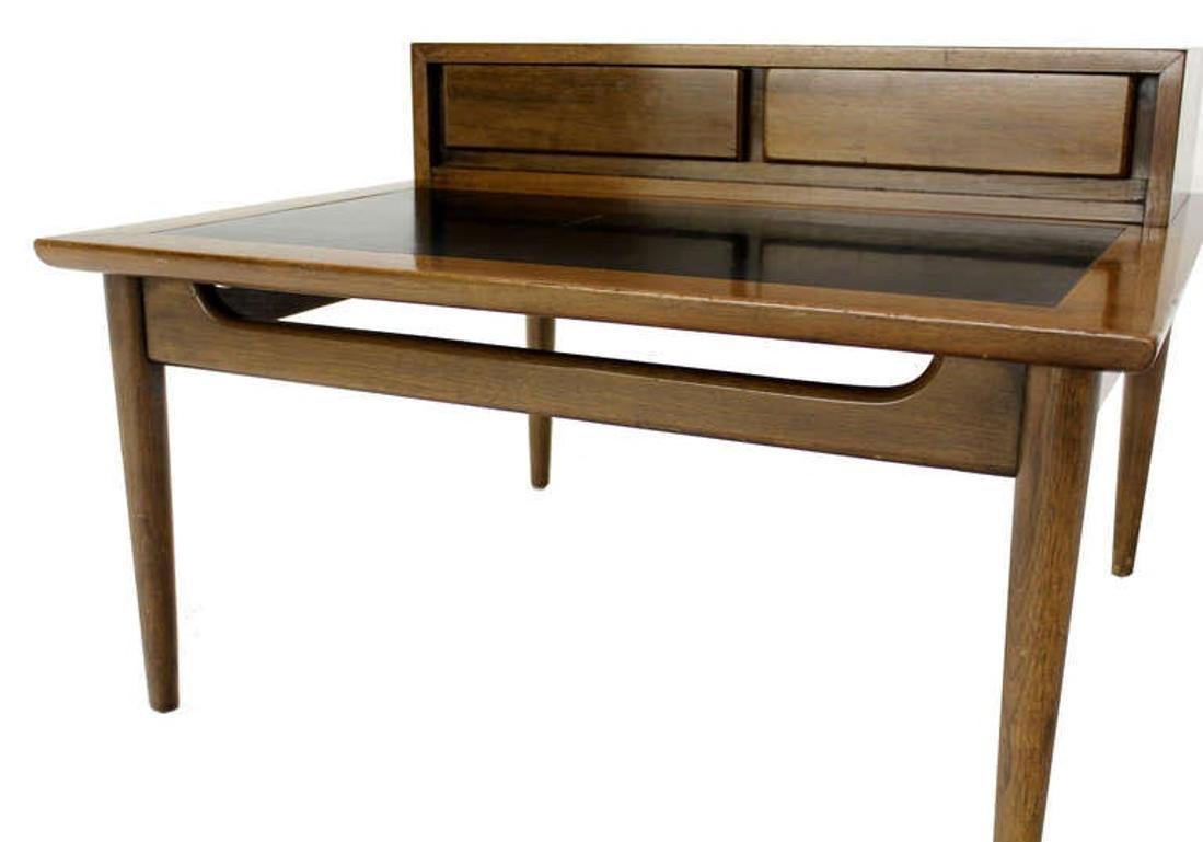 EstablishedLines Light Walnut Oversize 32" Wide Two Drawers Dowel Leg Step End Coffee Table MINT!