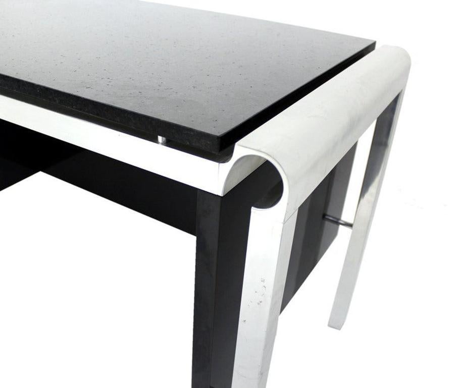 EstablishedLines Pace Collection Mid Century Italian Modern Thick Black Marble Granite Top Desk