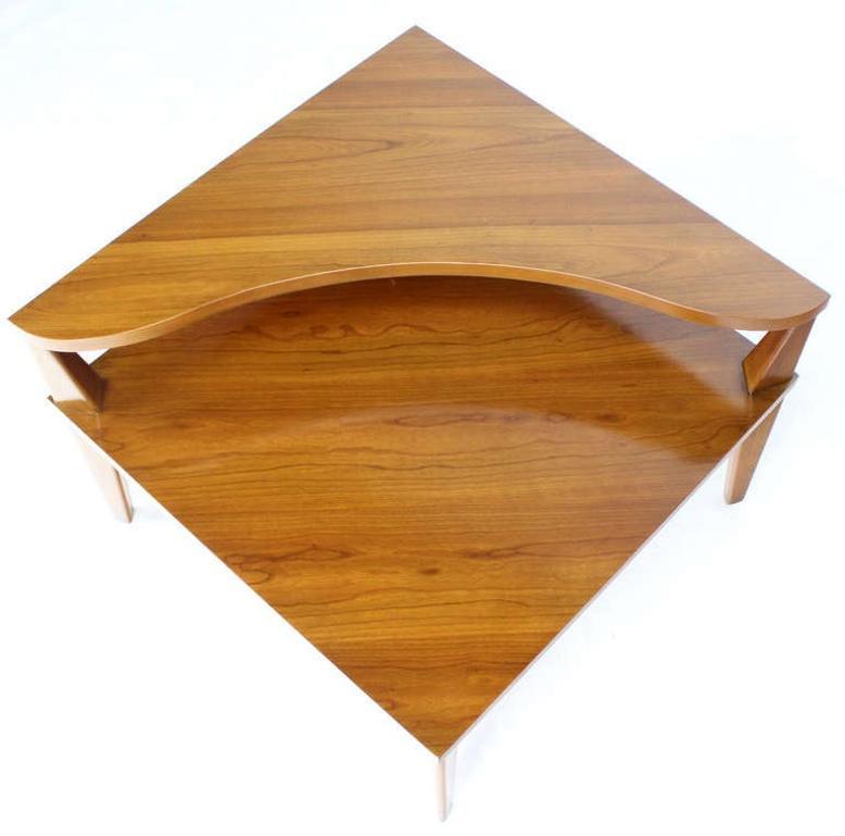 EstablishedLines Pair of Large Square Light Walnut Step Corner End Tables Stands John Stuart MINT