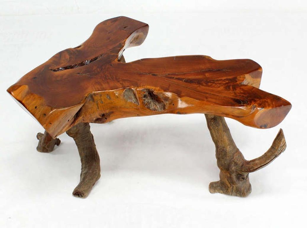 EstablishedLines Organic Heavy V Shape Walnut Slab Top Driftwood Base Legs Coffee Table MINT!