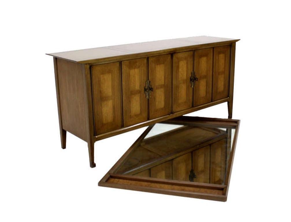 EstablishedLines Mid Century Modern Burlwood Long Credenza 6 Drawers Dresser Matching Mirror MINT