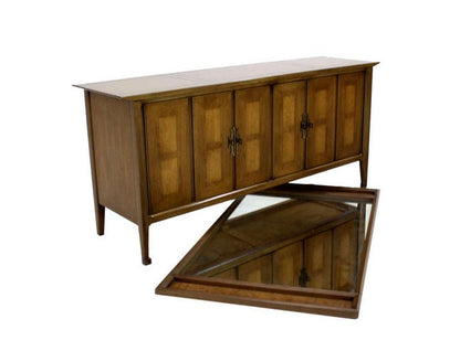 EstablishedLines Mid Century Modern Burlwood Long Credenza 6 Drawers Dresser Matching Mirror MINT