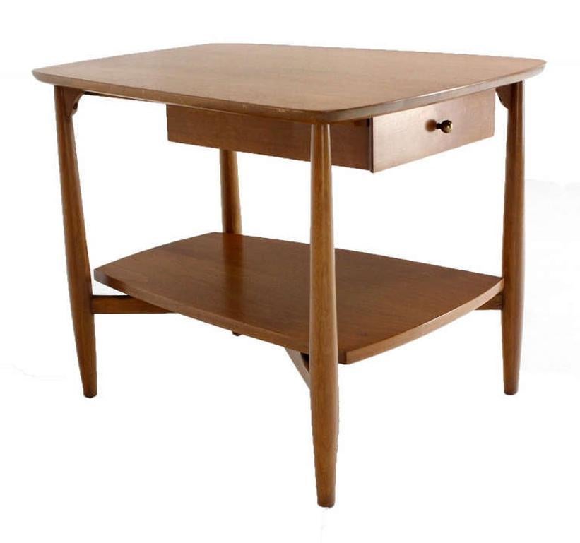 EstablishedLines Mid-Century Modern Two Tier One Drawer Walnut End Side Table by John Stuart MINT
