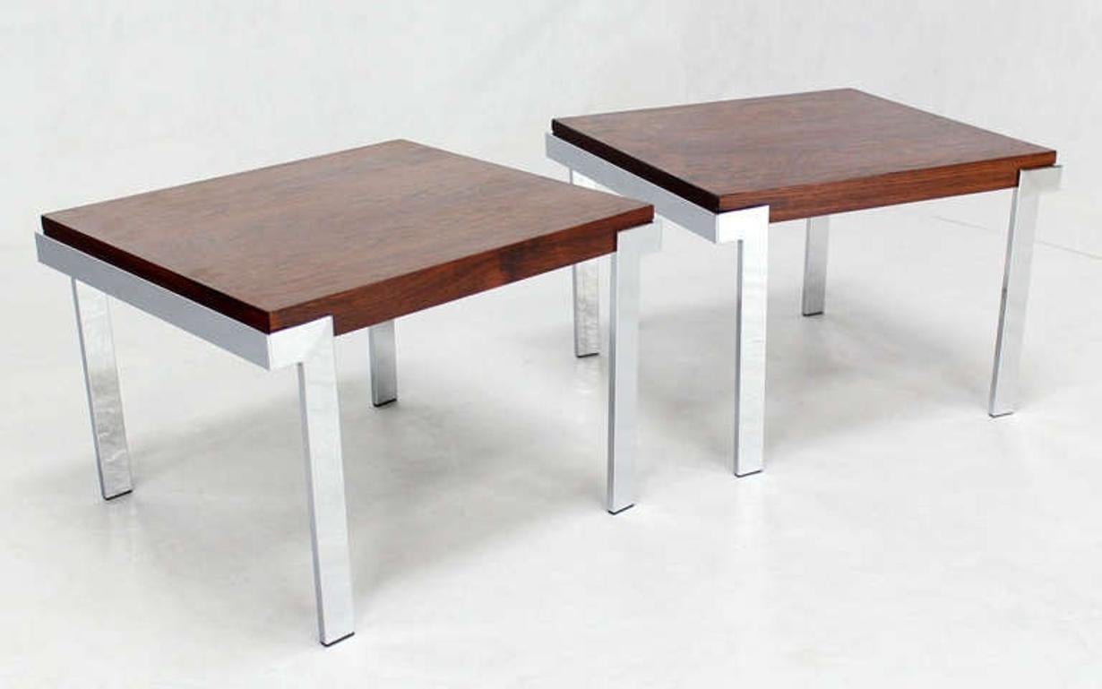 Pair of Milo Baughman Rosewood and Chrome Mid-Century Modern End Tables Stands