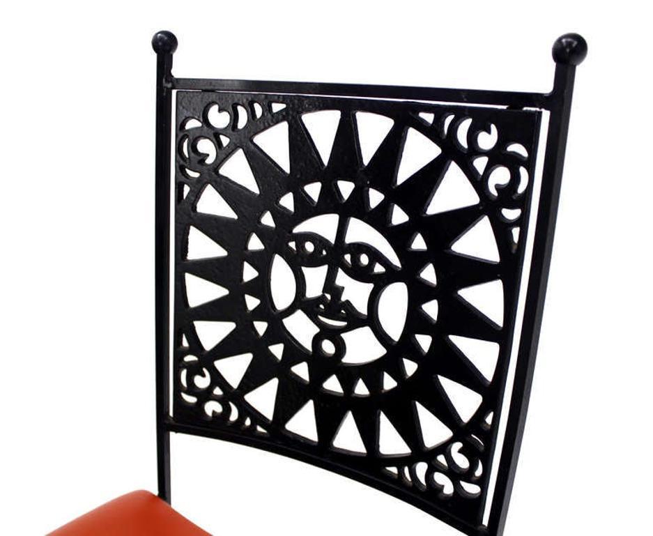 EstablishedLines Thick Steel Chair Pierced Sun Sunburst Design Back Mid-Century Modern MINT!