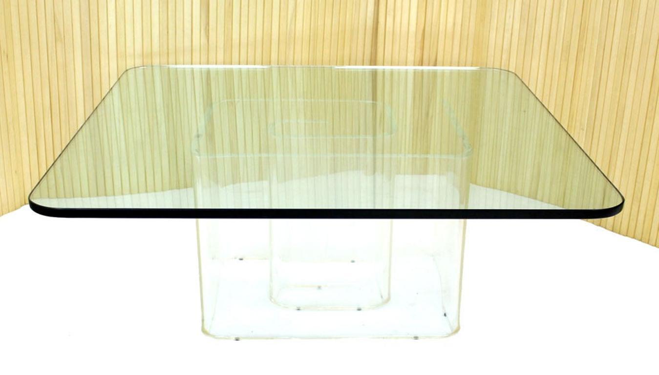 EstablishedLines Lucite Snail Base Square 3/4" Thick Glass Top Coffee Table Mid Century Modern
