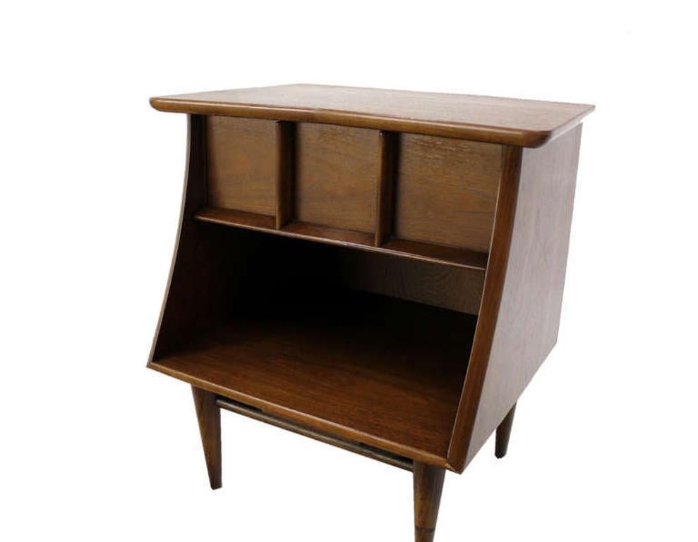 EstablishedLines Pair of Danish Mid Century Modern One Drawer Walnut End Tables Night Stands MINT