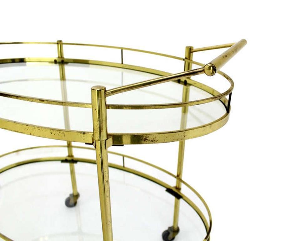 EstablishedLines Mid Century Modern Solid Brass Oval Tea Cart Rolling Bar