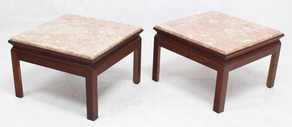 EstablishedLines Mid-Century Modern Pair Low Profile Square Marble Top Side End Tables Stand MINT