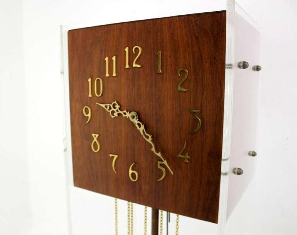 EstablishedLines Mid Century Modern Walnut Designer Lucite Grandfather Clock with Chime MINT!