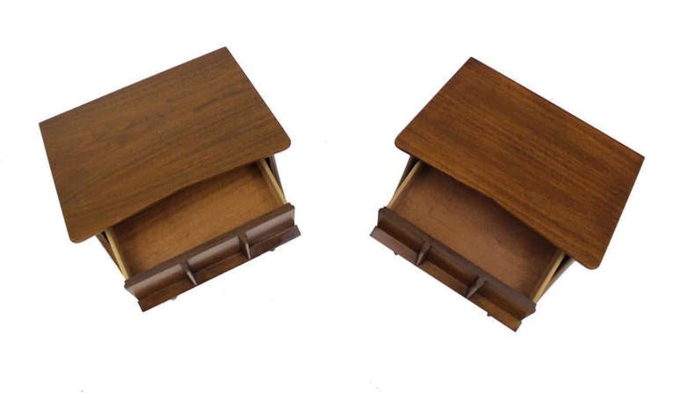 EstablishedLines Pair of Danish Mid Century Modern One Drawer Walnut End Tables Night Stands MINT