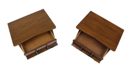 EstablishedLines Pair of Danish Mid Century Modern One Drawer Walnut End Tables Night Stands MINT