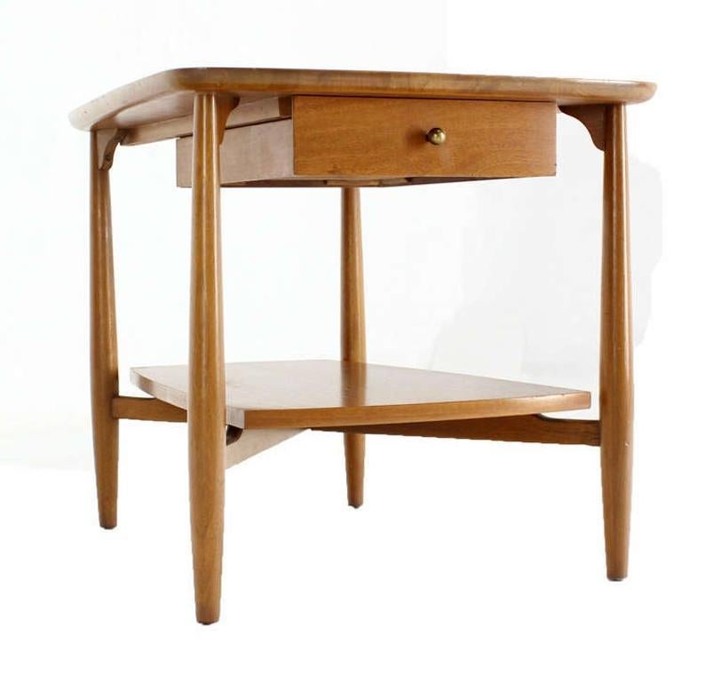 EstablishedLines Mid-Century Modern Two Tier One Drawer Walnut End Side Table by John Stuart MINT