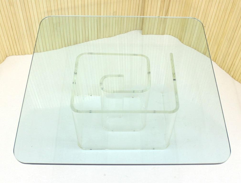 EstablishedLines Lucite Snail Base Square 3/4" Thick Glass Top Coffee Table Mid Century Modern