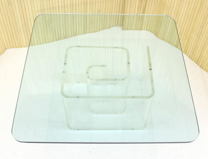 EstablishedLines Lucite Snail Base Square 3/4" Thick Glass Top Coffee Table Mid Century Modern