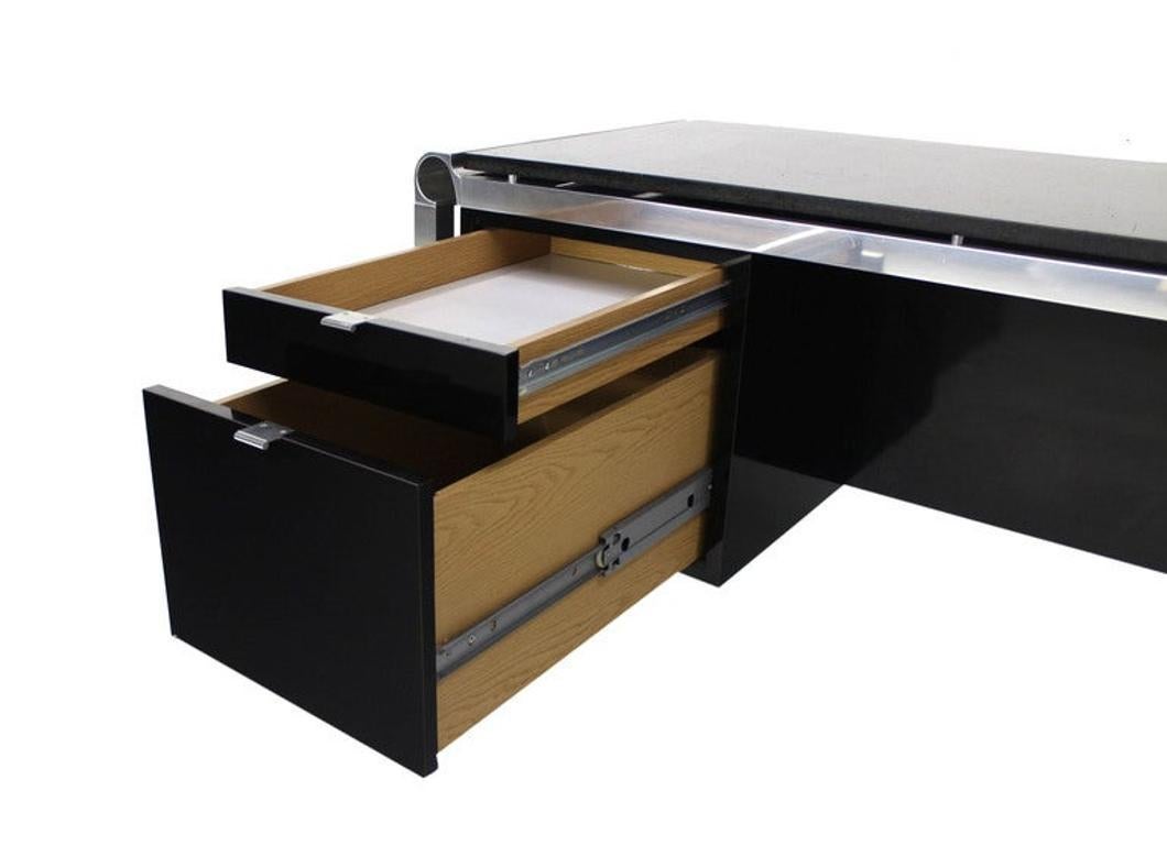 EstablishedLines Pace Collection Mid Century Italian Modern Thick Black Marble Granite Top Desk