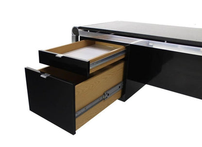 EstablishedLines Pace Collection Mid Century Italian Modern Thick Black Marble Granite Top Desk
