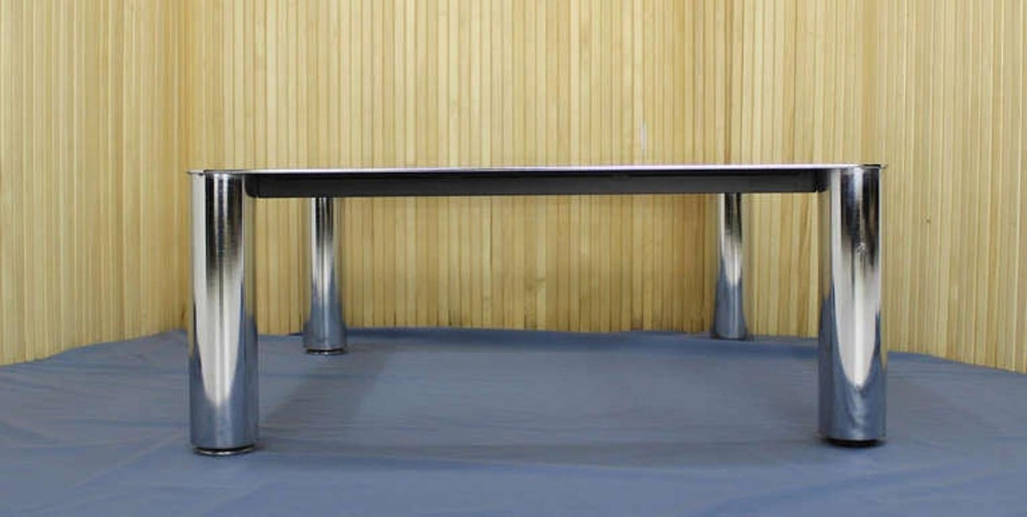 EstablishedLines Chrome Cylinder Legs Square Smoked Glass Mid-Century Modern Coffee Table MINT!
