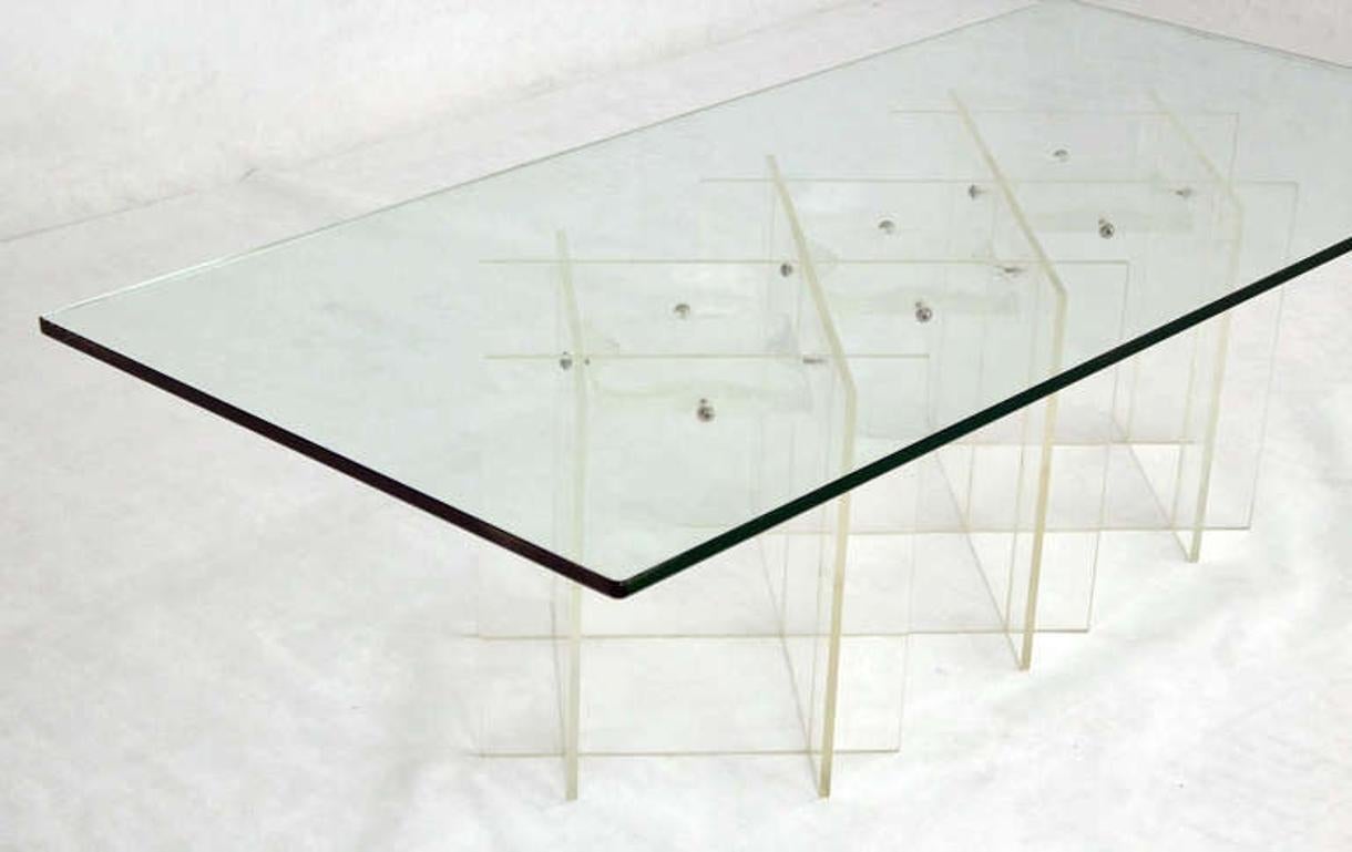 EstablishedLines Mid-Century Modern Long Rectangular Lucite Base Glass Top Coffee Table MINT!