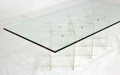 EstablishedLines Mid-Century Modern Long Rectangular Lucite Base Glass Top Coffee Table MINT!