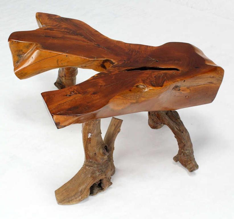 EstablishedLines Organic Heavy V Shape Walnut Slab Top Driftwood Base Legs Coffee Table MINT!