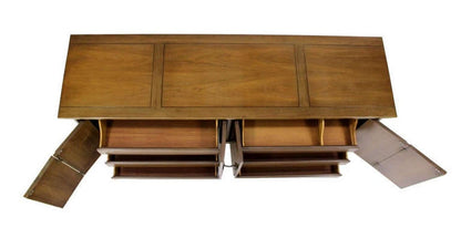 EstablishedLines Mid Century Modern Burlwood Long Credenza 6 Drawers Dresser Matching Mirror MINT